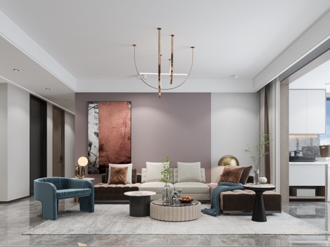  现代客餐厅沙发餐椅3d模型 