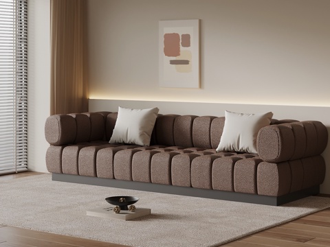 现代多人沙发 皮革休闲沙发su模型