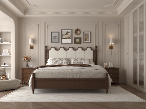  法式复古双人床3d模型 