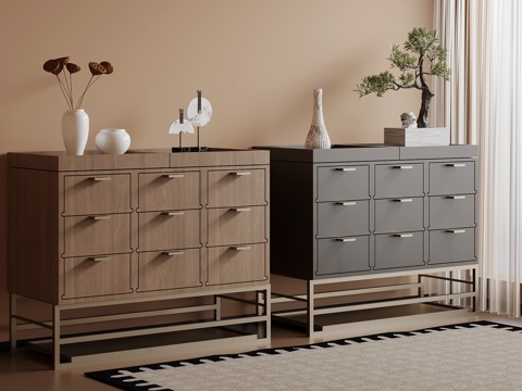 新中式储物柜 边柜su模型