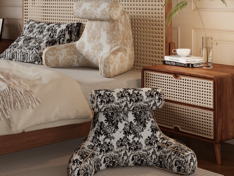  编藤床 床头柜 靠背 双人床3d模型 