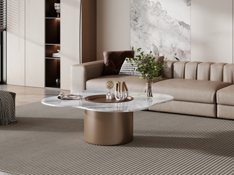  现代客厅 沙发 茶几 装饰品3d模型 