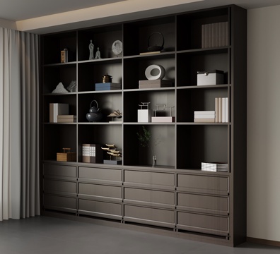 新中式书柜 置物柜su模型