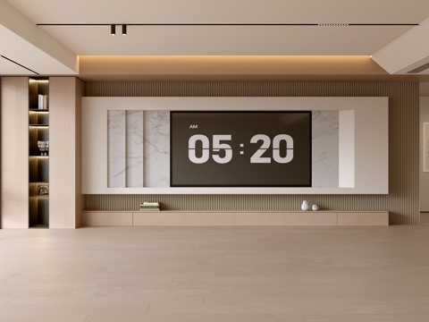 现代客厅 奶油客厅 电视背景墙 客厅背景 奶油风背景墙su模型