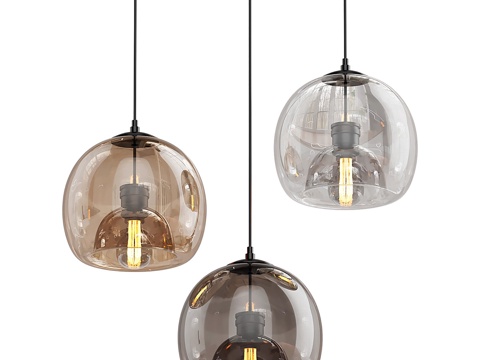  现代极简球形玻璃装饰小吊灯3d模型 