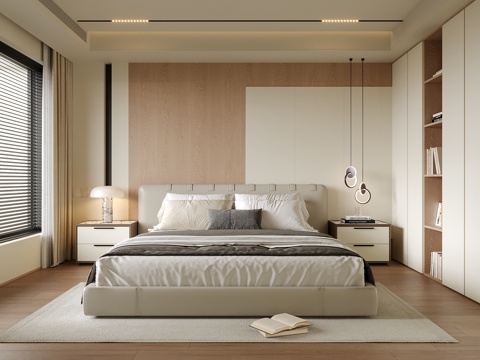  现代卧室 双人床 床头柜3d模型 