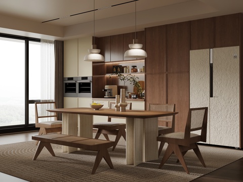  中古风餐厅su模型 