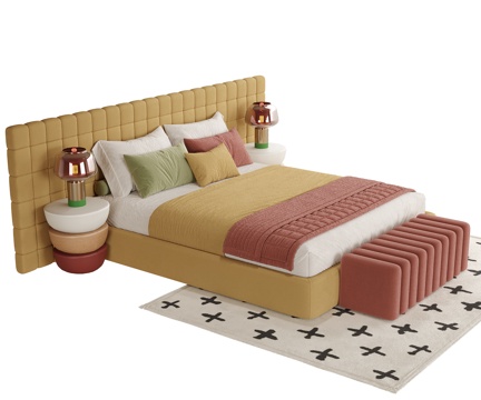  现代双人床 单人床3d模型 