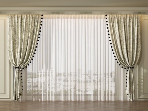  法式通用窗帘 复古窗帘 纱帘 奶油窗帘3d模型 