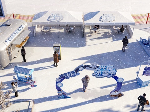 雪地美陈 咖啡车su模型