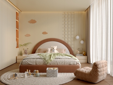  现代儿童房卧室3d模型 