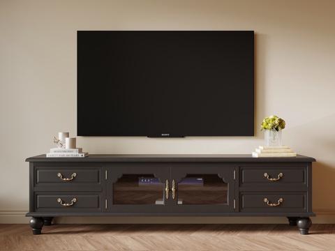  法式复古电视柜 边柜su模型 