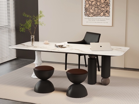  现代意式书桌椅su模型 