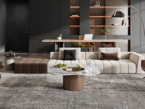  意式客厅 沙发 茶几 装饰品3d模型 