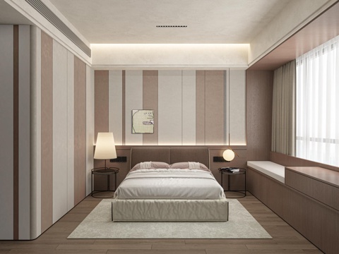  现代卧室女儿房小孩房飘窗卧室3d模型 