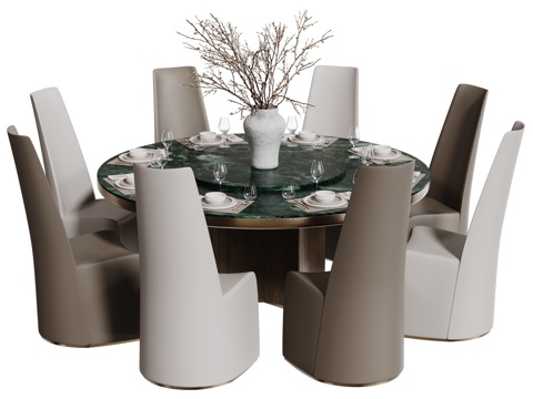  现代轻奢餐桌椅 餐桌组合 圆形餐桌 包厢餐桌椅 多人餐桌椅3d模型 