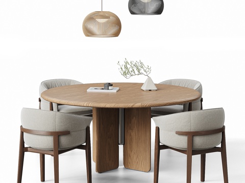  POLIFORM 新中式餐桌椅 宋式美学 圆形餐桌 吊灯3d模型 