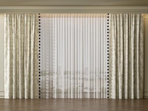  法式奶油通用窗帘 法式复古 布艺窗帘 纱帘3d模型 