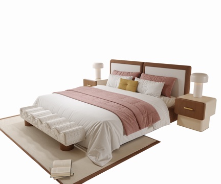 现代双人床 单人床su模型