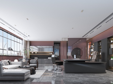  经理办公室沙发桌椅3d模型 