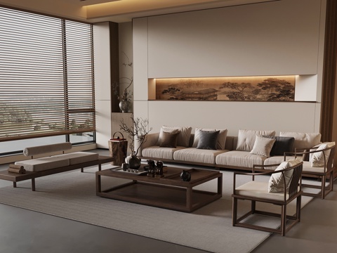  新中式客厅3d模型 