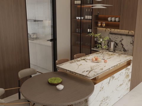  现代餐边柜吧台餐桌椅3d模型 