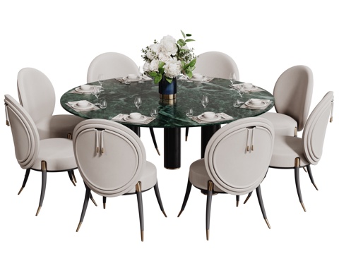 现代轻奢餐桌椅 餐桌组合 圆形餐桌 包厢餐桌椅 多人餐桌椅su模型