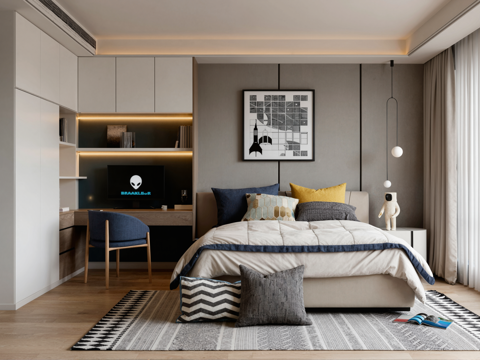  现代卧室su模型 