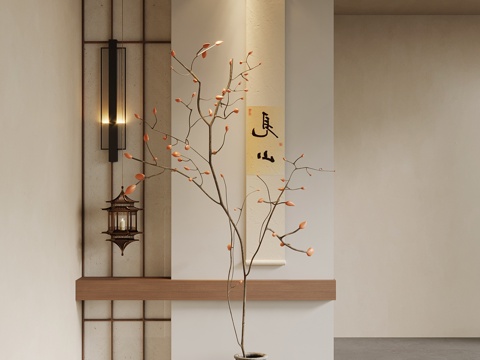  新中式玄关隔断su模型 