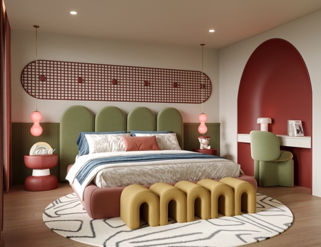 现代儿童房 儿童床su模型