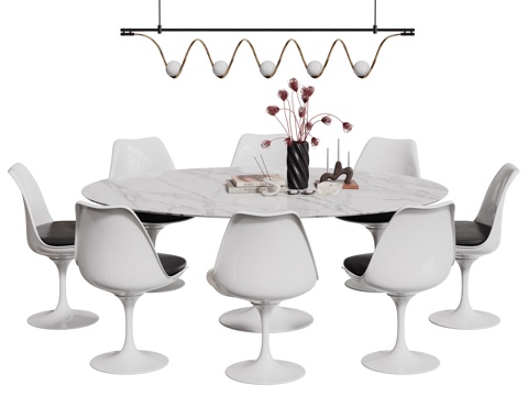  现代桌椅组合 餐桌组合 大理石餐桌 长桌 休闲桌椅3d模型 