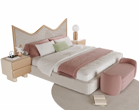  现代儿童床 儿童床头柜3d模型 