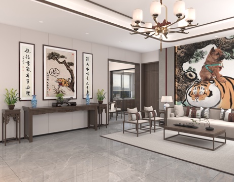  新中式客厅3d模型 