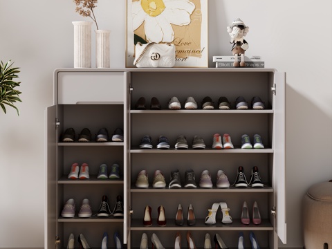  现代鞋柜 组合鞋柜 边柜 入户鞋柜 鞋柜摆件3d模型 