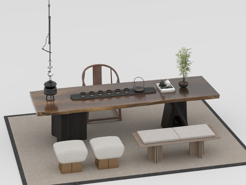  茶桌3d模型 