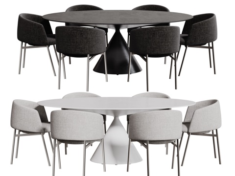 现代桌椅组合 餐桌组合 大理石餐桌 长桌 休闲桌椅su模型