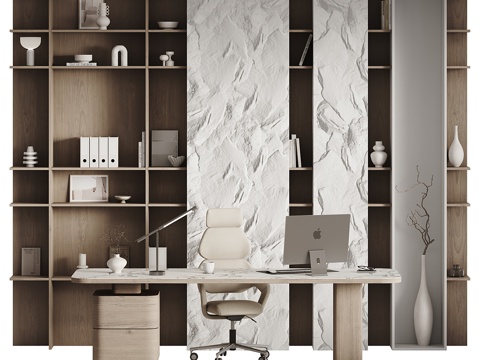  现代极简装饰书柜 书桌椅 办公桌椅3d模型 