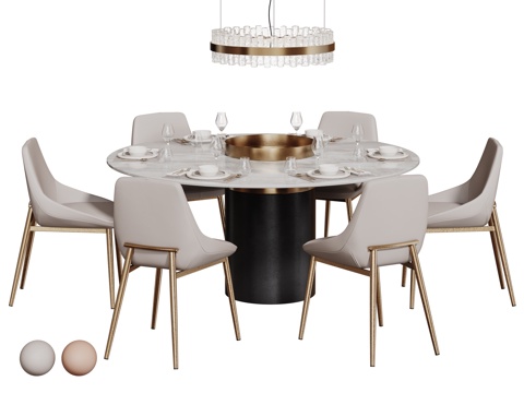  现代轻奢餐桌椅 餐桌组合 圆形餐桌 包厢餐桌椅 多人餐桌椅3d模型 