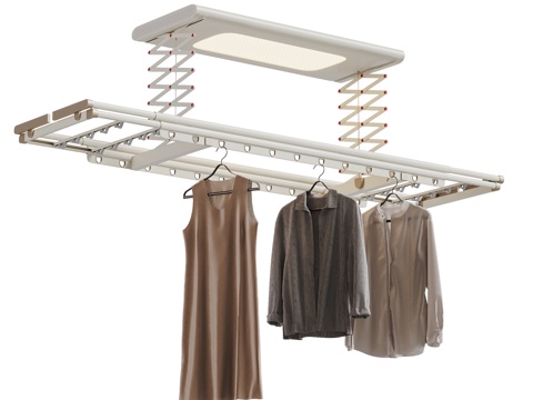 现代奶油风晾衣机  智能晾衣机 晾衣架 服装 衣服 带照明su模型