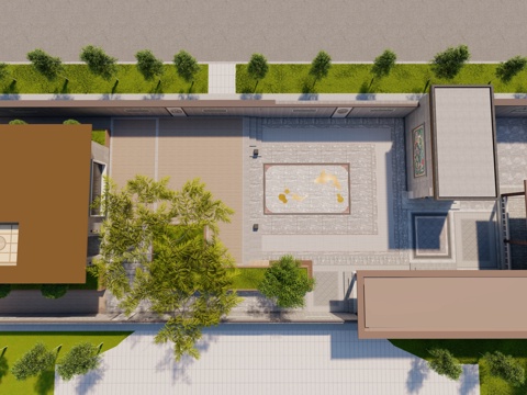  中式 新中式 庭院 屋顶花园 中式连廊 门头 中式浮雕壁画su模型 