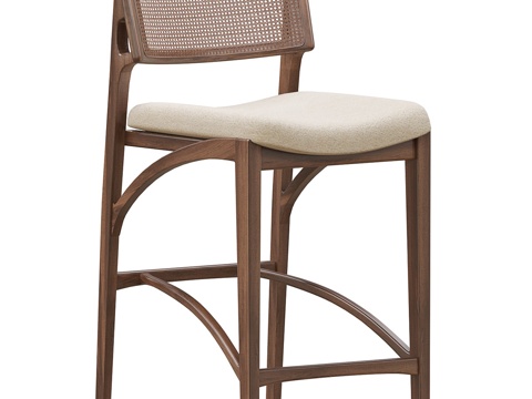  新中式侘寂木质吧台椅3d模型 