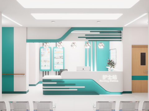 0065护士站 医院前台 咨询台 接待台su模型