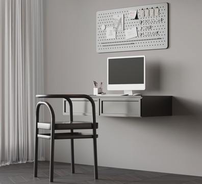 现代书桌椅 壁挂式书桌 洞洞板su模型