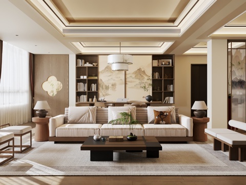  新中式客餐厅 宋式客餐厅 大平层 客餐厅一体3d模型 