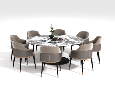  现代圆餐桌椅组合3d模型 