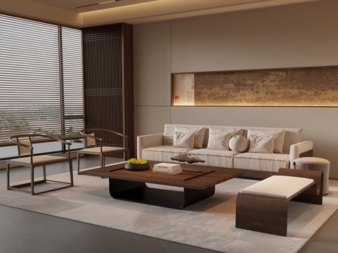  新中式客厅3d模型 