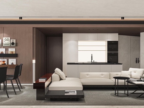  现代客餐厅飘窗客厅3d模型 