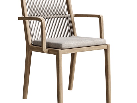  新中式藤编木质单椅3d模型 