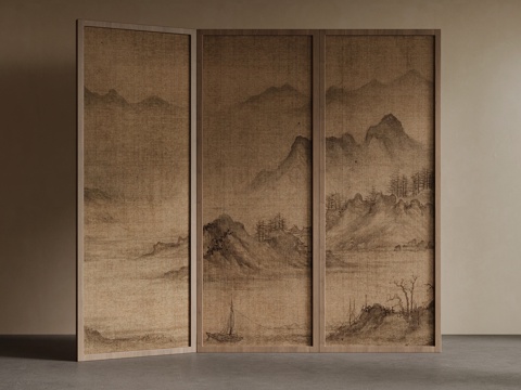  新中式屏风 隔断su模型 