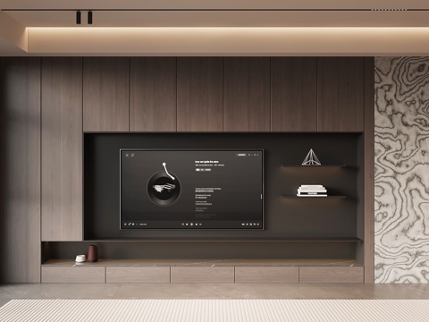 现代意式电视背景墙 电视柜su模型